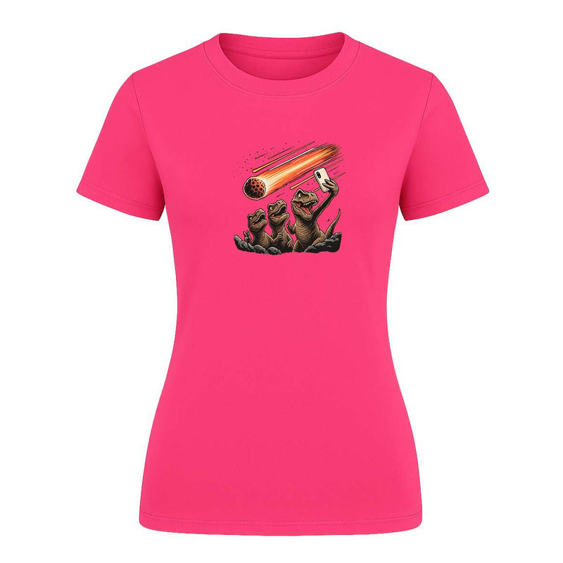 Playera "Dinosaurios Selfie Meteorito" Humor - Dama