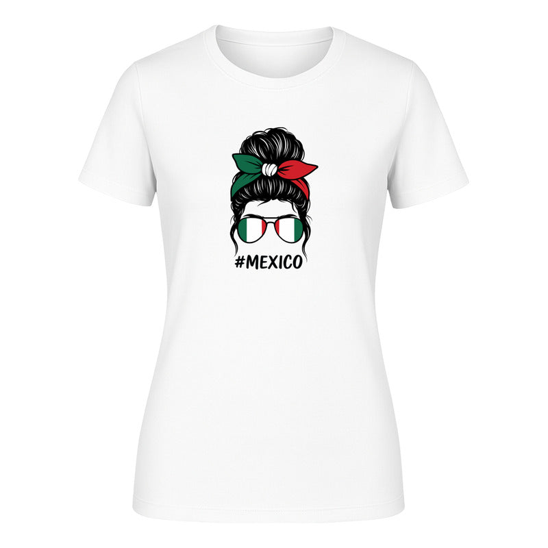 Playera "México Moño Tricolor y Lentes" - Dama