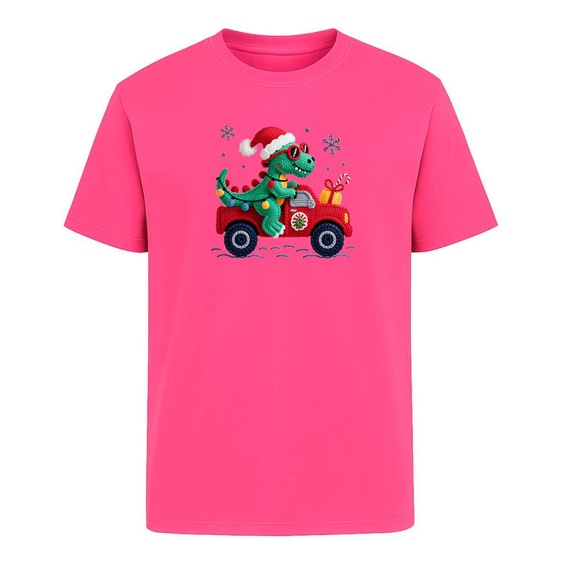 Playera Dinosaurio Navideño Efecto Bordado Regalo Unisex