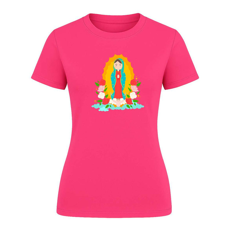 Playera Virgen De Guadalupe Mexicana Floral Católica Moderna