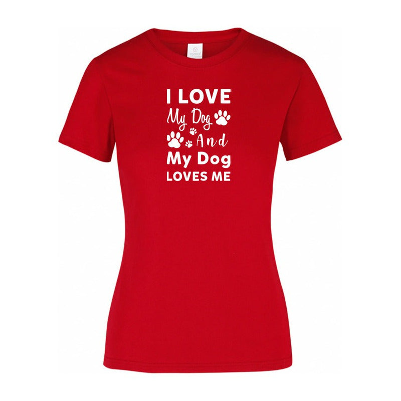 Playera KreaLab I Love My Dog para mujer, camiseta blanca con diseño que muestra amor por los perros, estilo casual y cómodo.