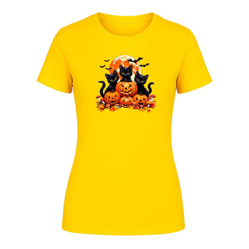 Playera Gatos Con Calabazas Halloween Tierno Fiesta De Dama