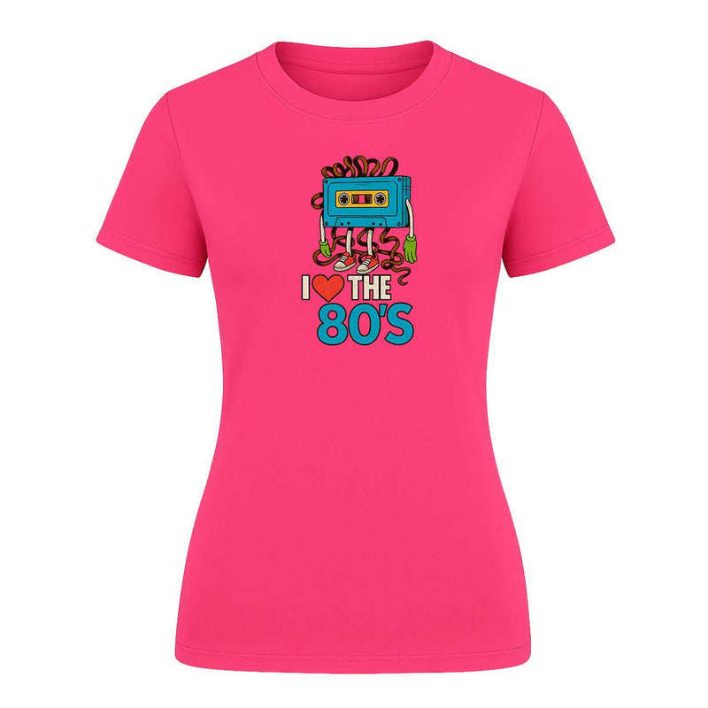 Playera KreaLab I Love The 80s Cassette, ropa retro de nostalgia para damas con diseño de casete vintage.