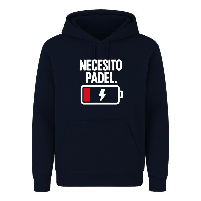 Sudadera unisex KreaLab Necesito Pádel divertida para fanáticos, con diseño colorido y estilo casual para amantes del pádel.
