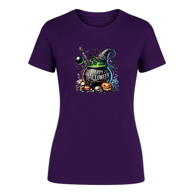 Playera Happy Halloween Caldero Bruja Calabaza De Dama