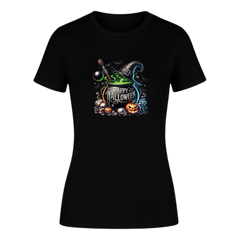 Playera Happy Halloween Caldero Bruja Calabaza De Dama