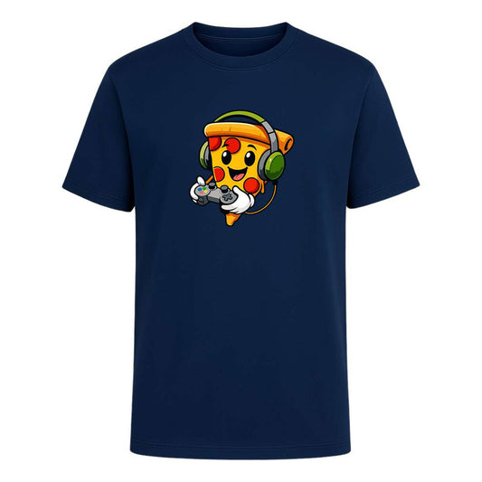 Playera infantil Pizza Gamer con audífonos y control, de la marca KreaLab, camiseta divertida para niños en imagen.