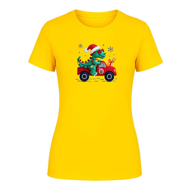Playera "Dinosaurio Navideño" Efecto Bordado - Dama