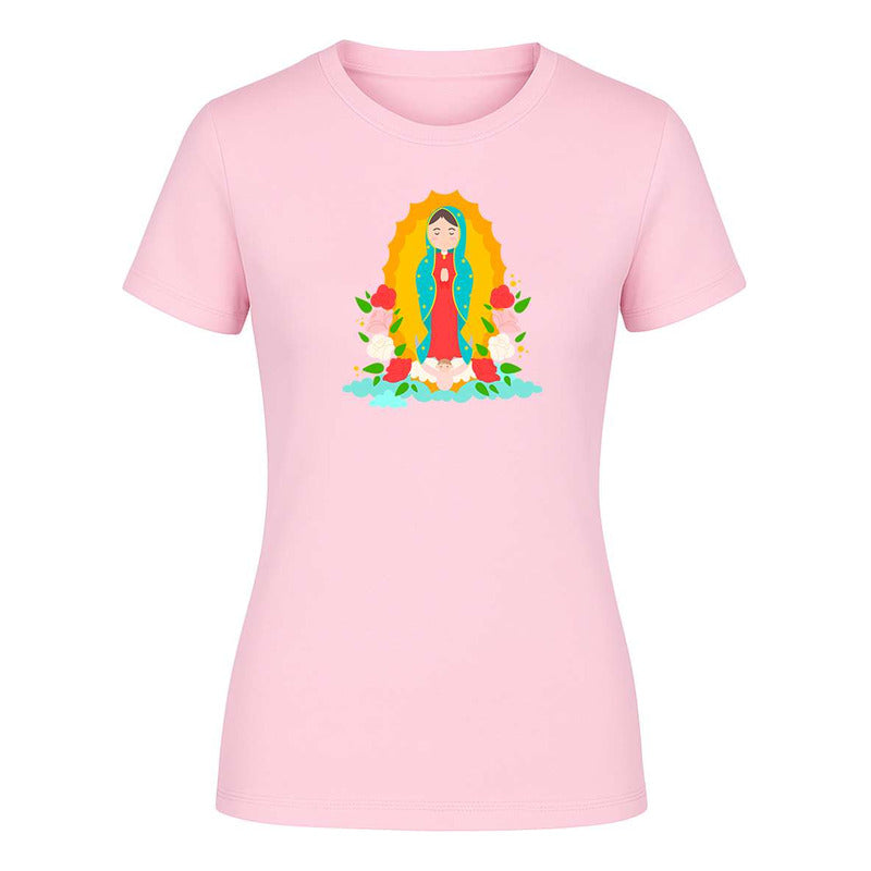 Playera Virgen De Guadalupe Mexicana Floral Católica Moderna