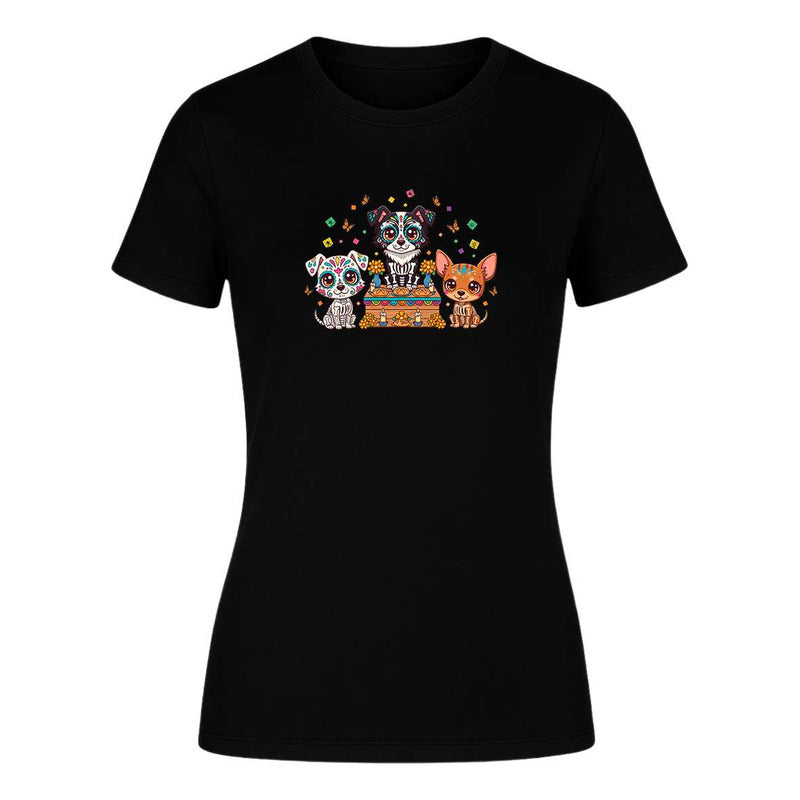Playera Perros Calavera En Ofrenda Día De Muertos De Dama