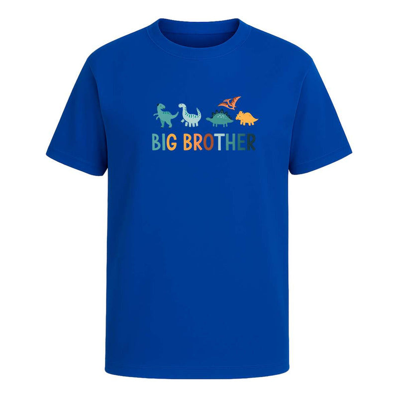 Playera infantil KreaLab Big Brother Dinosaurios, camiseta con dibujo de dinosaurios y diseño para hermanos mayores, color vibrante.