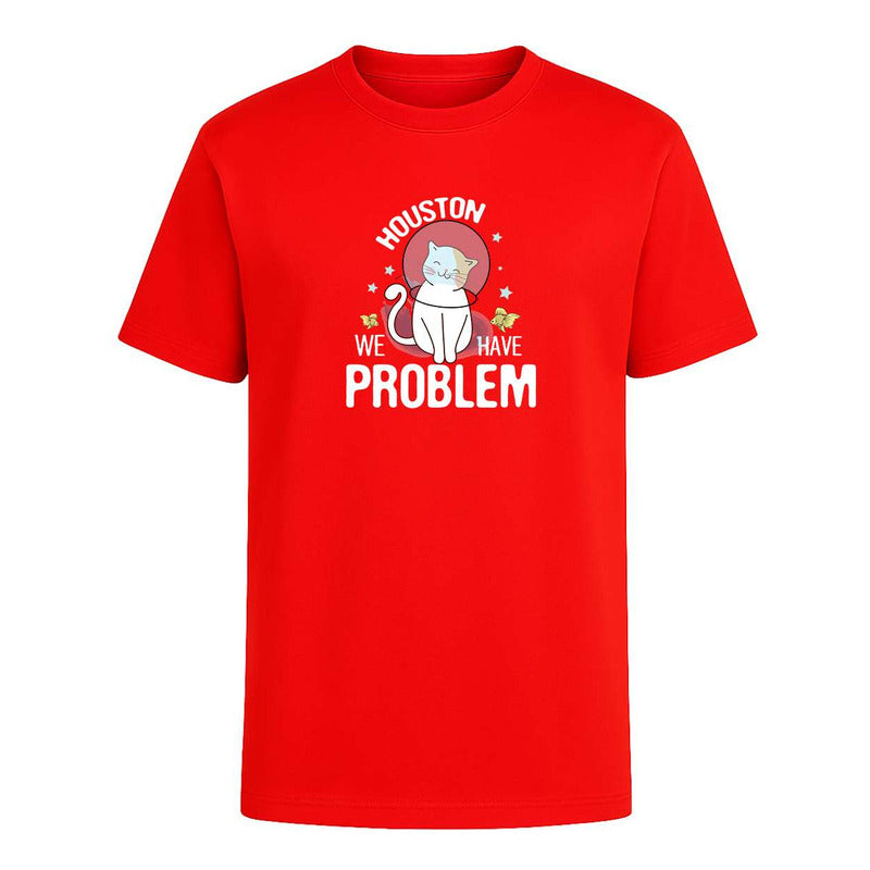 Playera Houston We Have Problem Gato Meme Divertida Unisex