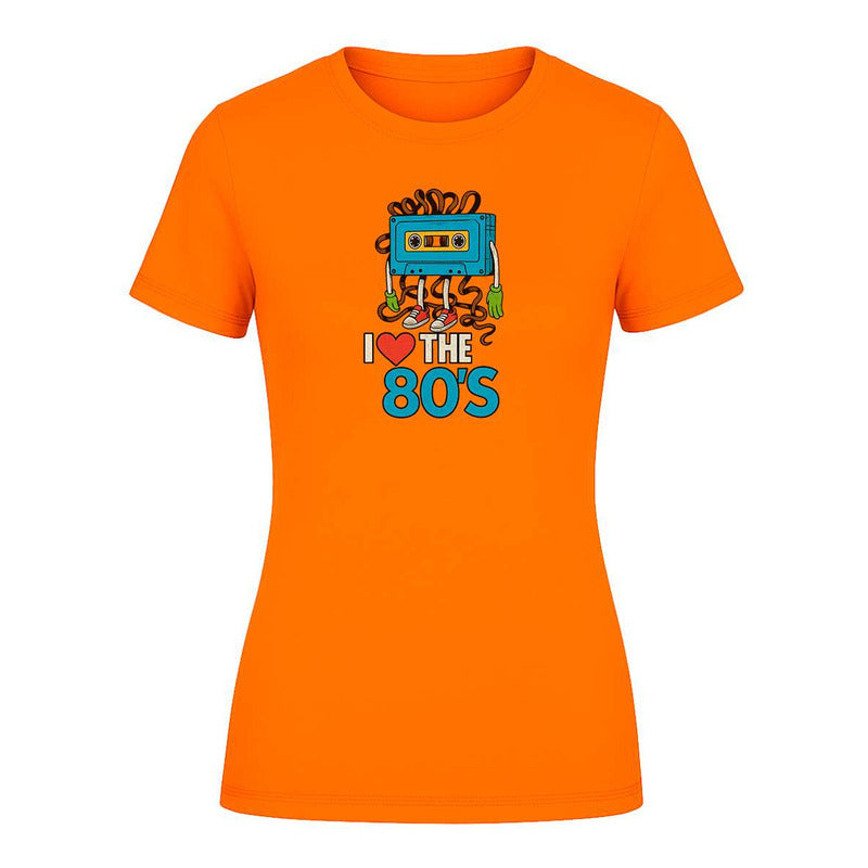 Playera KreaLab I Love The 80s Cassette para mujer, estilo retro y nostálgico con diseño de cassette en la imagen.