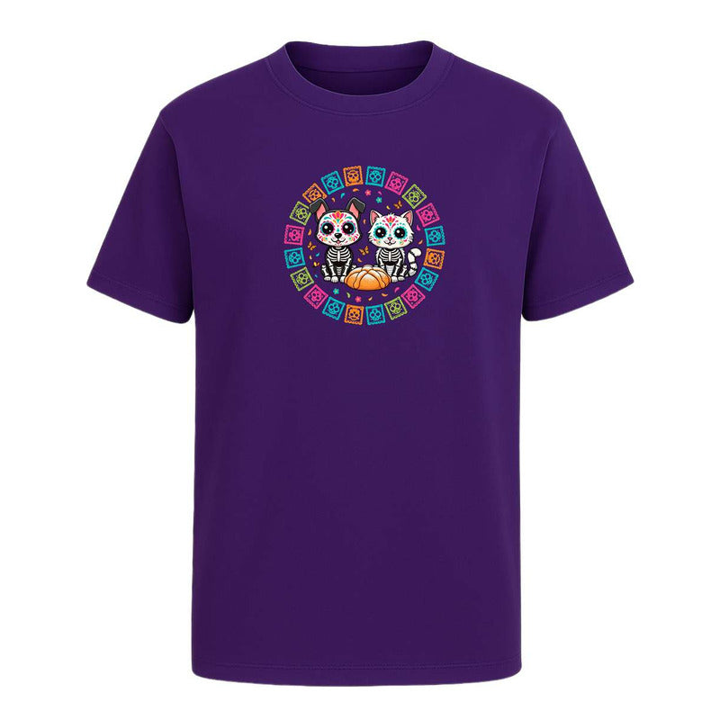 Playera Gato Y Perro Calavera Día De Muertos Infantil