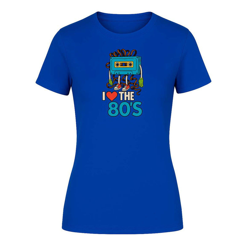 Playera KreaLab I Love The 80s Cassette, camiseta retro de nostalgia para dama, diseño con cinta de casete vintage.
