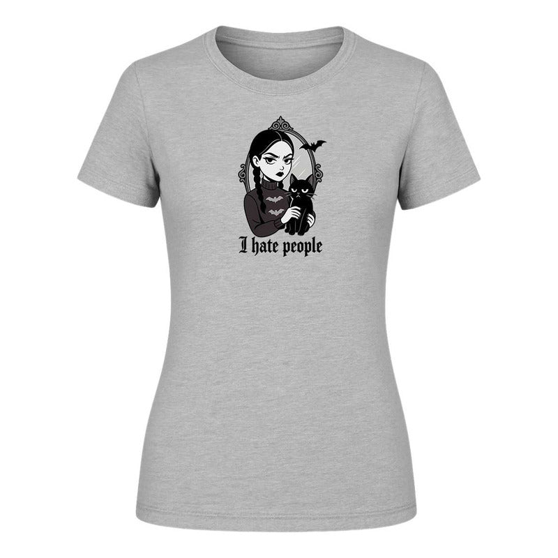 Playera "I Hate People" Frase Gótica - Dama