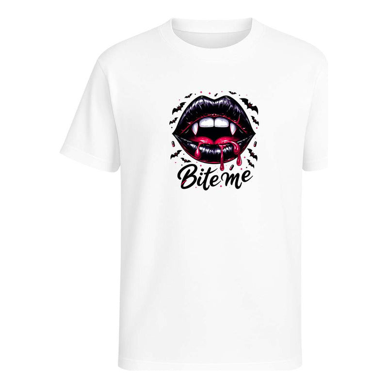 Playera Bite Me Vampiro Labios Sangre Halloween Lips Unisex