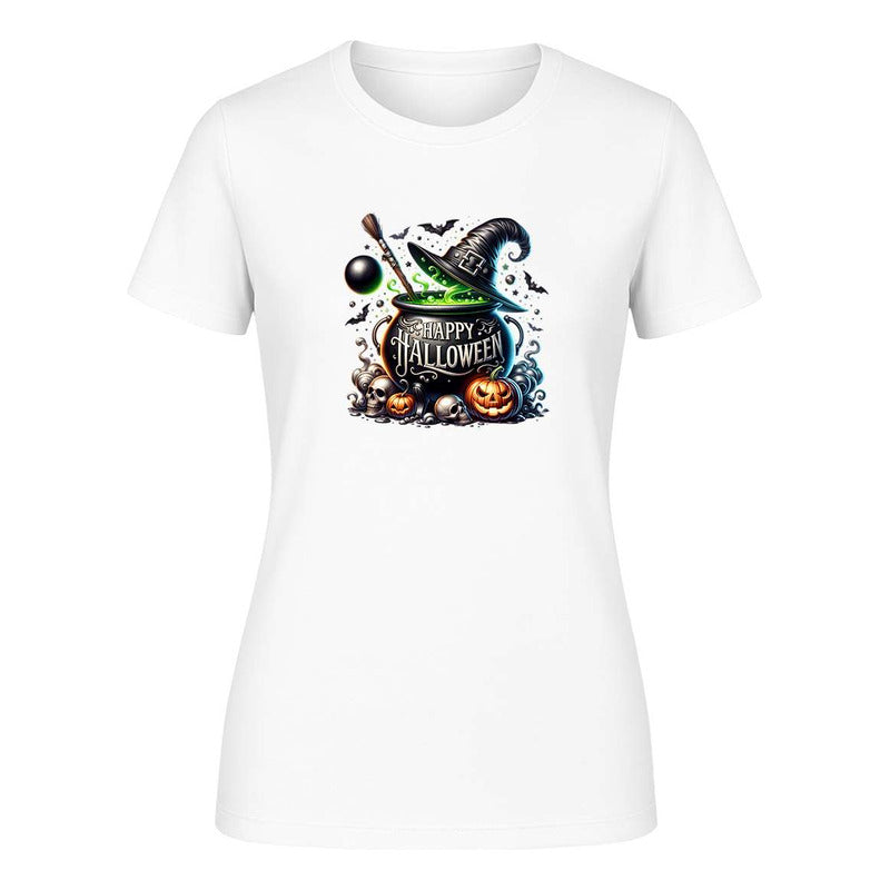 Playera Happy Halloween Caldero Bruja Calabaza De Dama