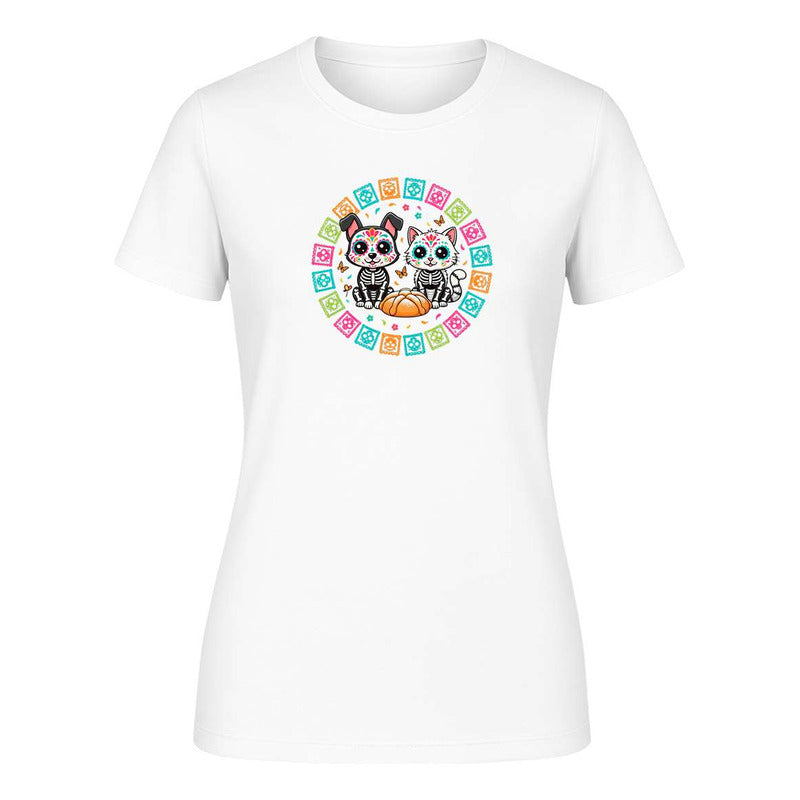 Playera "Gato y Perro Calavera" Día de Muertos - Dama