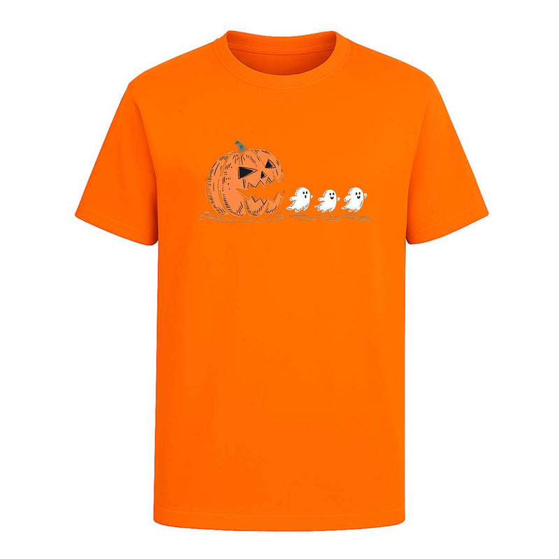 Playera Halloween Unisex Calabaza Vs Fantasmas Estilo Pacman