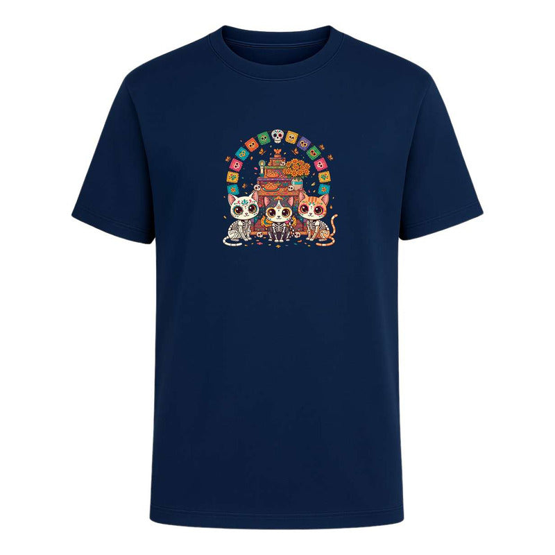 Playera Gatos Calavera En Ofrenda Día De Muertos Unisex