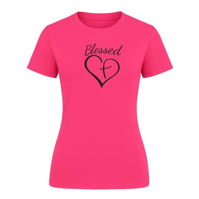 Playera "Blessed" Corazón con Cruz - Dama