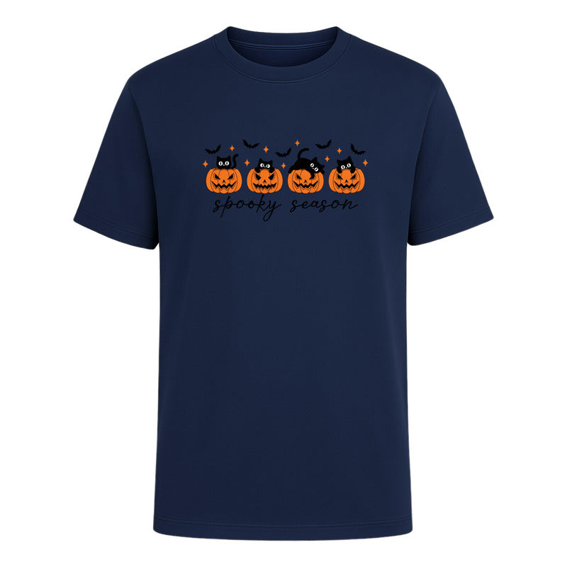 Playera Spooky Season Unisex Halloween Con Calabazas Y Gatos