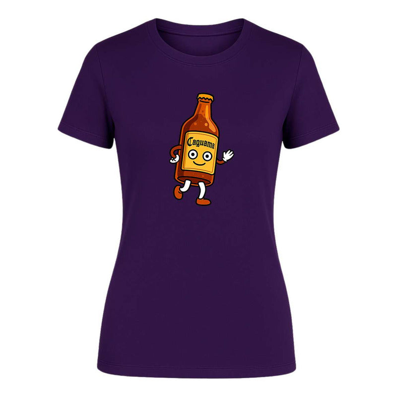 Playera Caguama Botella Bailando Fiesta Broma Meme de dama, camiseta divertida de KreaLab con diseño festivo y humorístico.