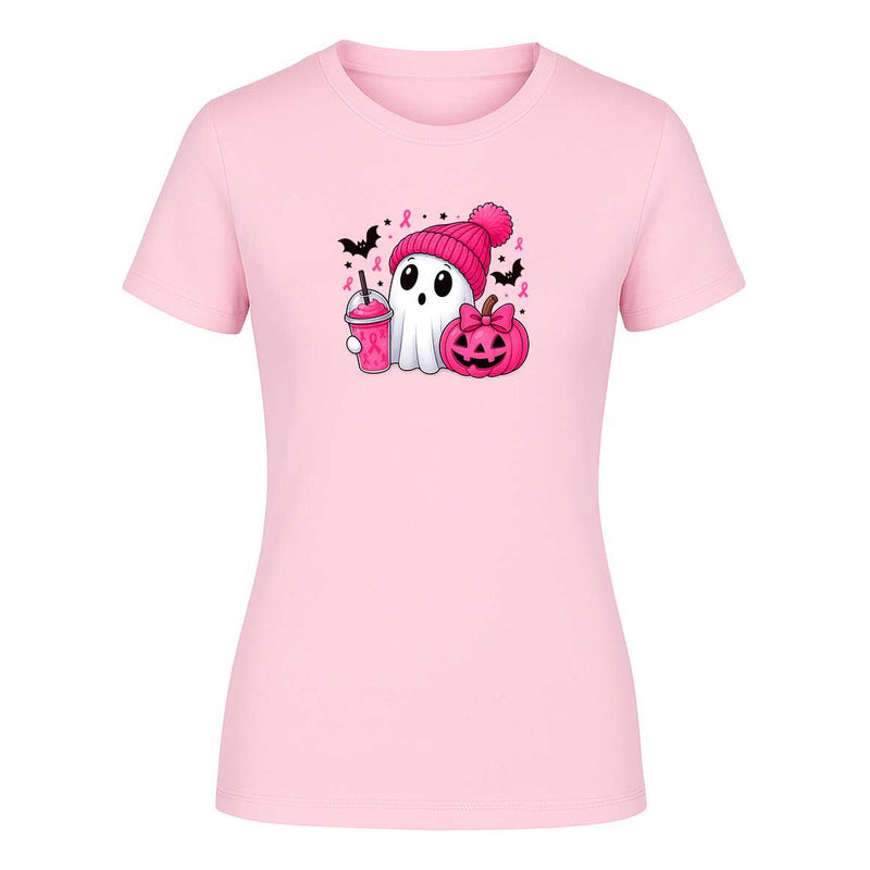 Playera De Dama Fantasma Halloween Octubre Rosa Cancer