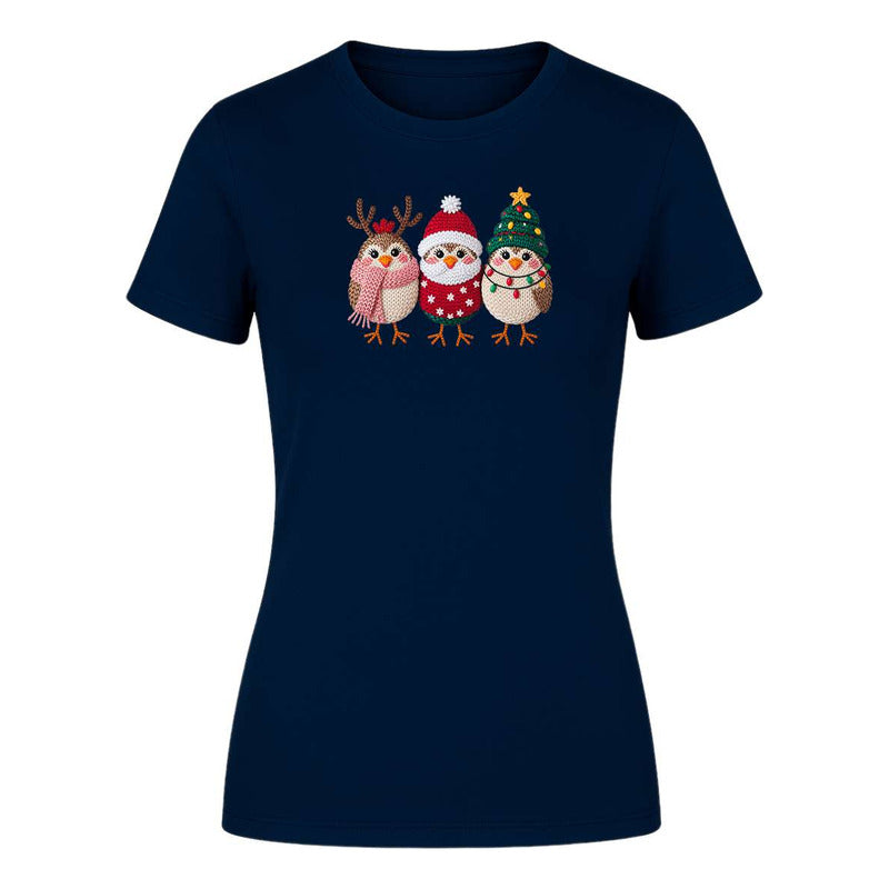 Playera Pajaritos Navideños Reno Santa Árbol Regalo De Dama