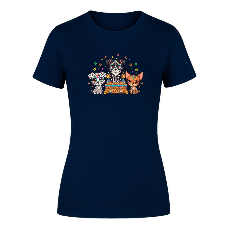 Playera Perros Calavera En Ofrenda Día De Muertos De Dama
