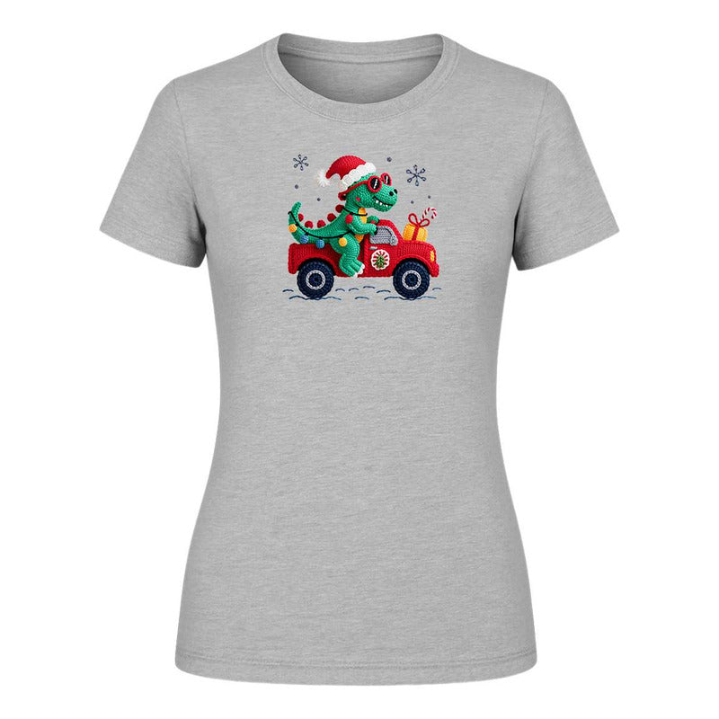 Playera "Dinosaurio Navideño" Efecto Bordado - Dama