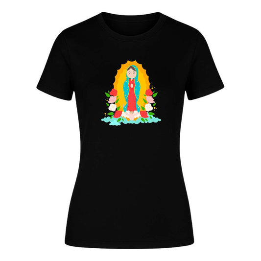 Playera Virgen De Guadalupe Mexicana Floral Católica Moderna