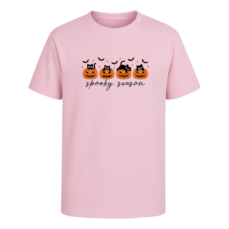 Playera Spooky Season Infantil Halloween Con Calabazas Gatos