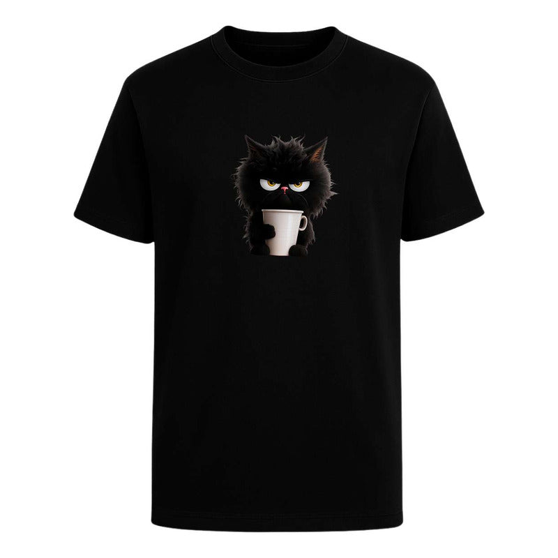 Playera Gato Enojado Con Café - Infantil