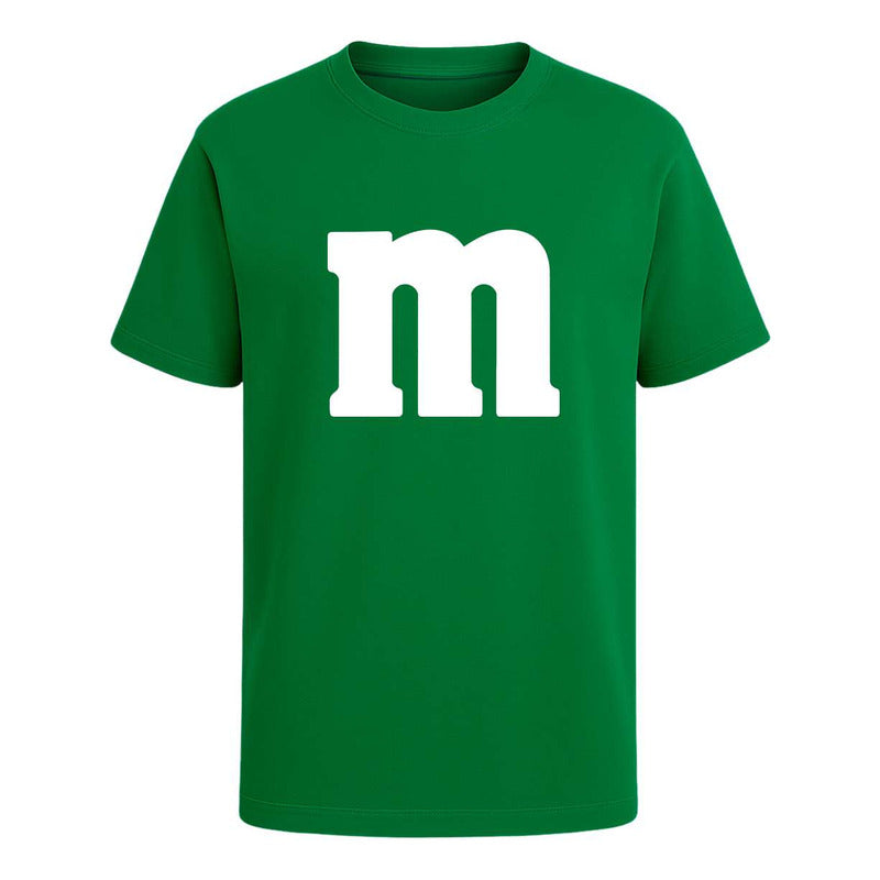 Playera infantil y juvenil de M&M de KreaLab, disfraz divertido y nuevo, con diseño colorido y estampado de los personajes.