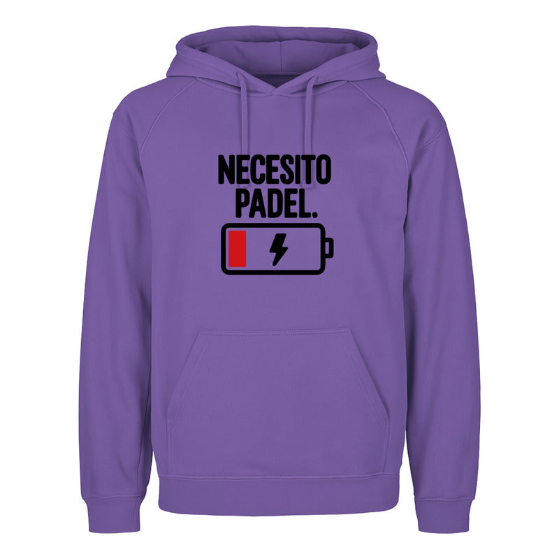 Sudadera unisex Necesito Pádel de KreaLab, divertida y cómoda para fanáticos del pádel, con diseño llamativo y estilo casual.