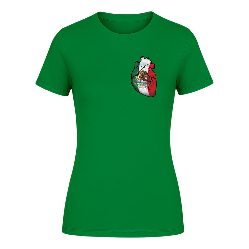 Playera "Corazón Mexicano" Bandera Tricolor - Dama