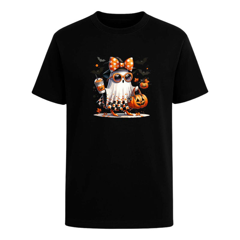 Playera Fantasma Cute Con Gafas Café Halloween Unisex