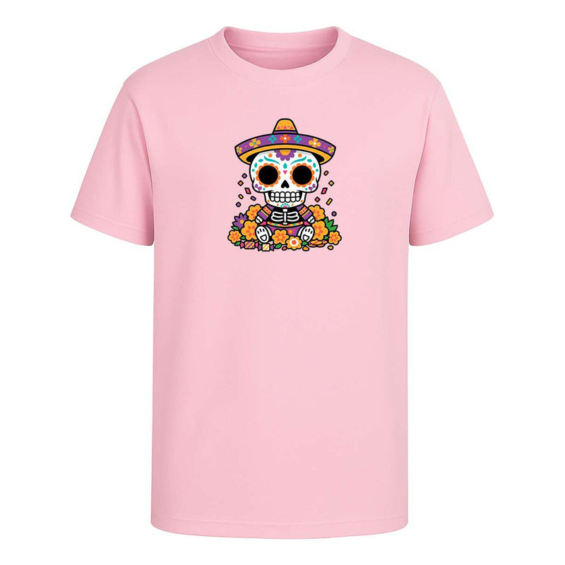 Playera KreaLab con diseño de calavera y sombrero Día de Muertos, estilo Catrín unisex y moderno.
