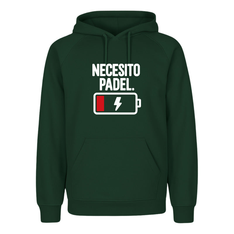 Sudadera unisex KreaLab Necesito Pádel divertida para fanáticos, con diseño llamativo y estilo cómodo para practicar pádel.