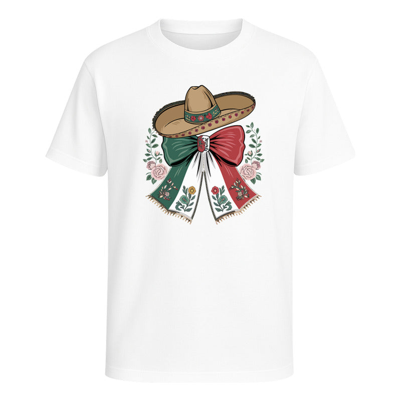 Playera Listón Mexicano Y Sombrero Charro Unisex Septiembre