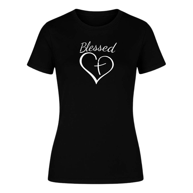Playera "Blessed" Corazón con Cruz - Dama