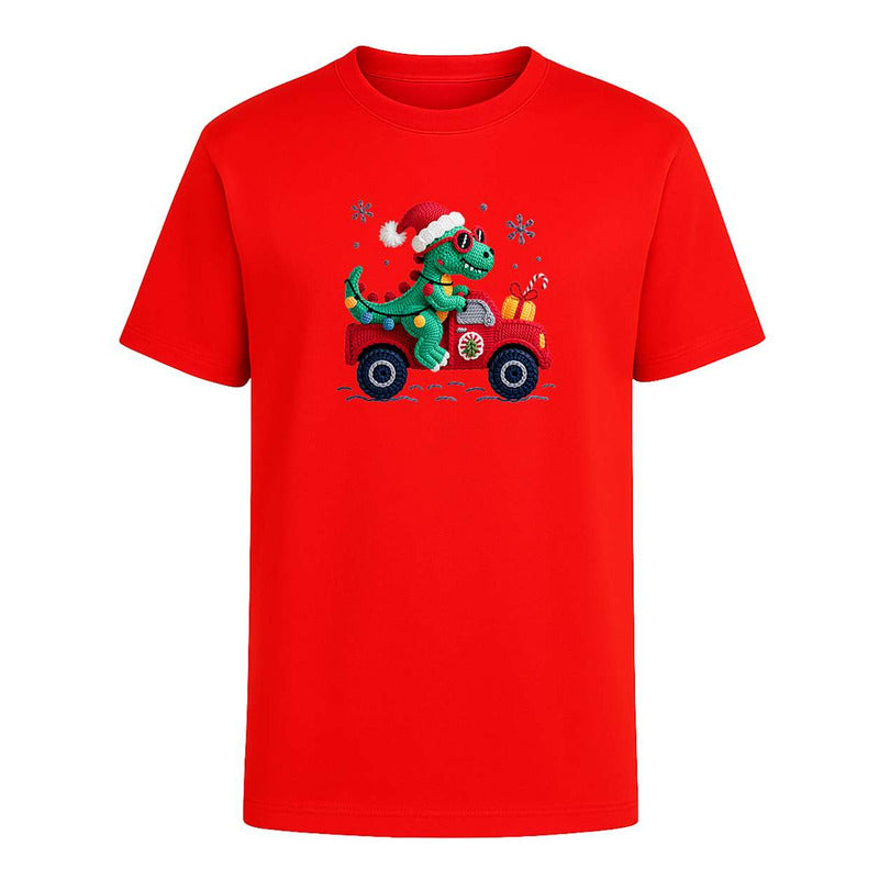 Playera Dinosaurio Navideño Efecto Bordado Regalo Unisex
