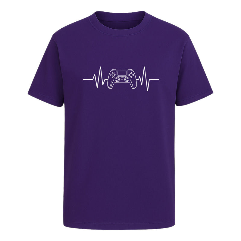 Playera infantil de videojuegos KreaLab con diseño de control de gaming y corazón, estilo moderno y colorido.