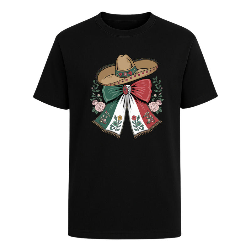 Playera Listón Mexicano Y Sombrero Charro Unisex Septiembre