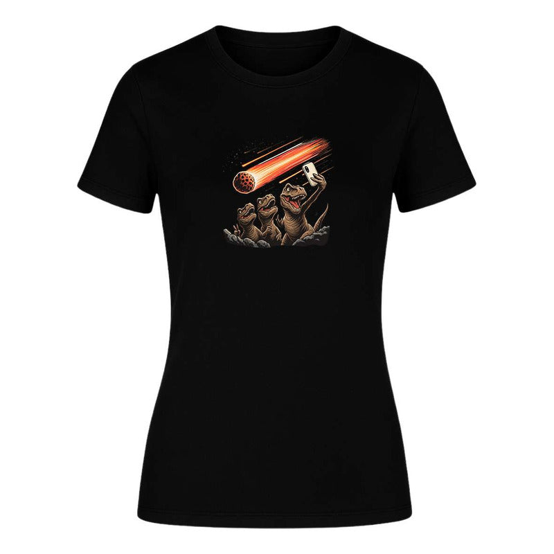 Playera "Dinosaurios Selfie Meteorito" Humor - Dama