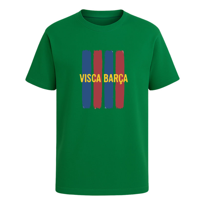 Playera unisex Visca Barça de fútbol de KreaLab en colores del FC Barcelona, diseño moderno y cómodo para fanáticos.