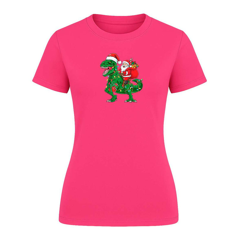 Playera Santa En T Rex Navideño Regalo Divertida De Dama