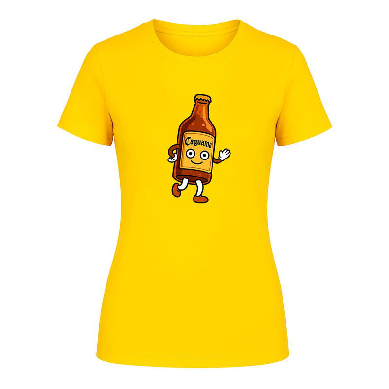 Playera KreaLab Caguama con diseño de botella, bailando y con temática de fiesta y meme, para dama.